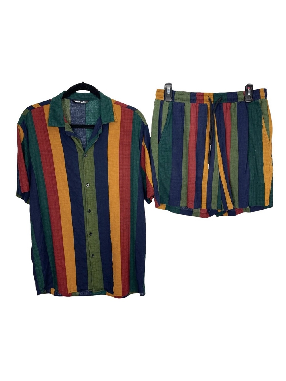 SHEIN Men's STRIPED 2-PIECE SHIRT & SHORTS Set Multicolor Size Large - Picture 2 of 6